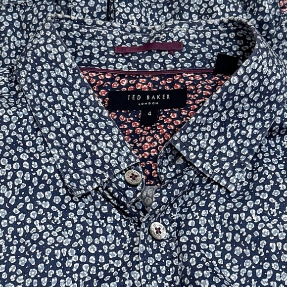 Ted Baker Blue Leopard Print Long Sleeve Chic Careerwear Buttondown Size 4 - Picture 7 of 11
